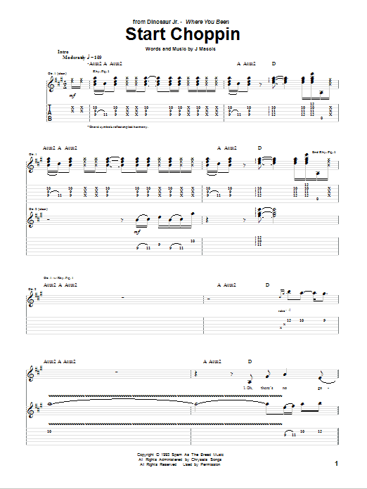 Dinosaur Jr. Start Choppin Sheet Music Notes & Chords for Guitar Tab - Download or Print PDF