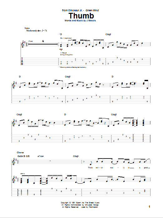 Dinosaur Jr. Thumb Sheet Music Notes & Chords for Guitar Tab - Download or Print PDF