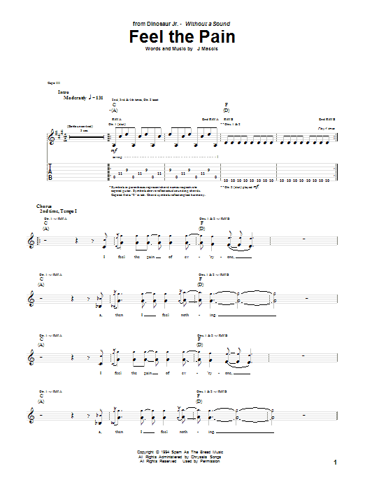 Preview Dinosaur Jr. Feel The Pain Pop sheet music, notes and chords for Bass Guitar Tab, SKU: 72332 Feel The Pain sheet music
