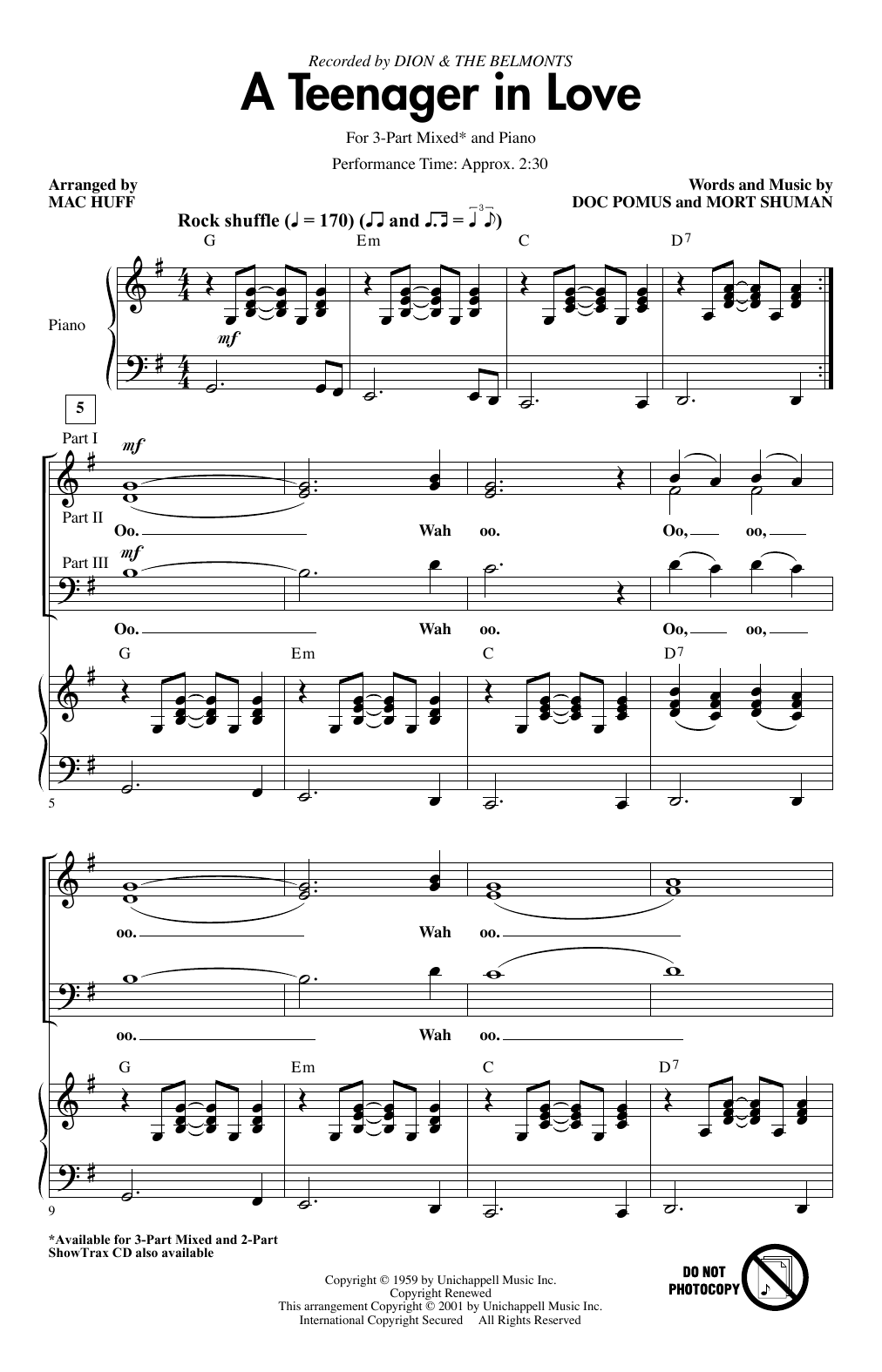 Dion & The Belmonts A Teenager In Love (arr. Mac Huff) Sheet Music Notes & Chords for 2-Part Choir - Download or Print PDF