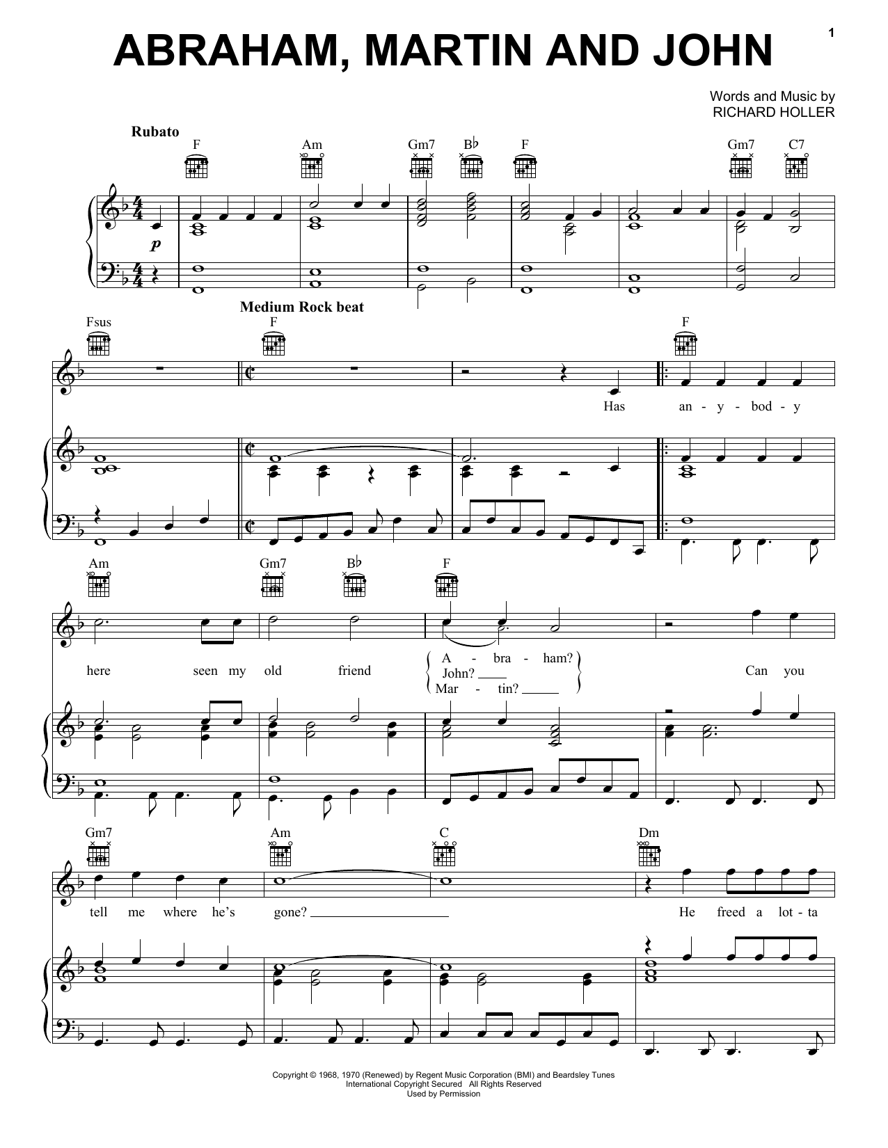 Richard Holler Abraham, Martin And John Sheet Music Notes & Chords for Melody Line, Lyrics & Chords - Download or Print PDF