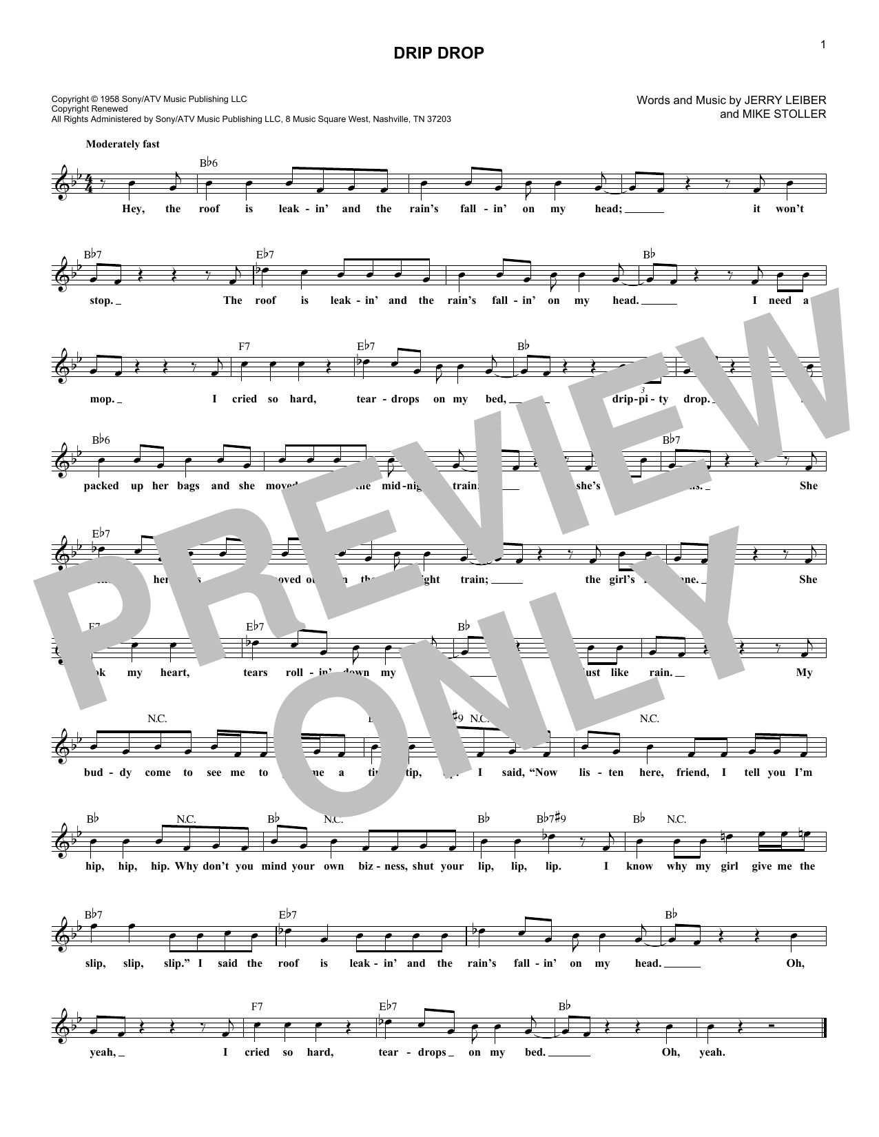 Dion Drip Drop Sheet Music Notes & Chords for Melody Line, Lyrics & Chords - Download or Print PDF
