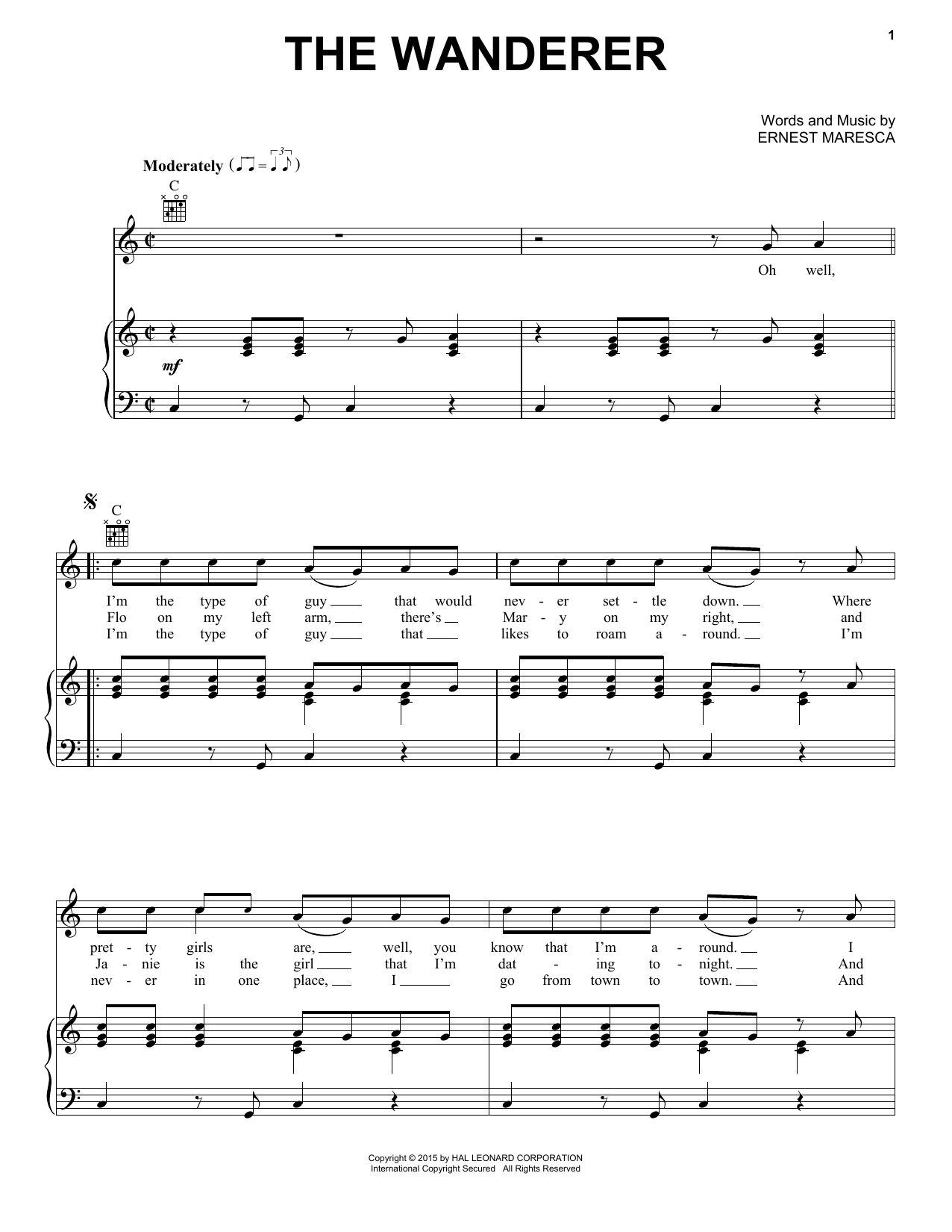 Dion The Wanderer Sheet Music Notes & Chords for Easy Piano - Download or Print PDF