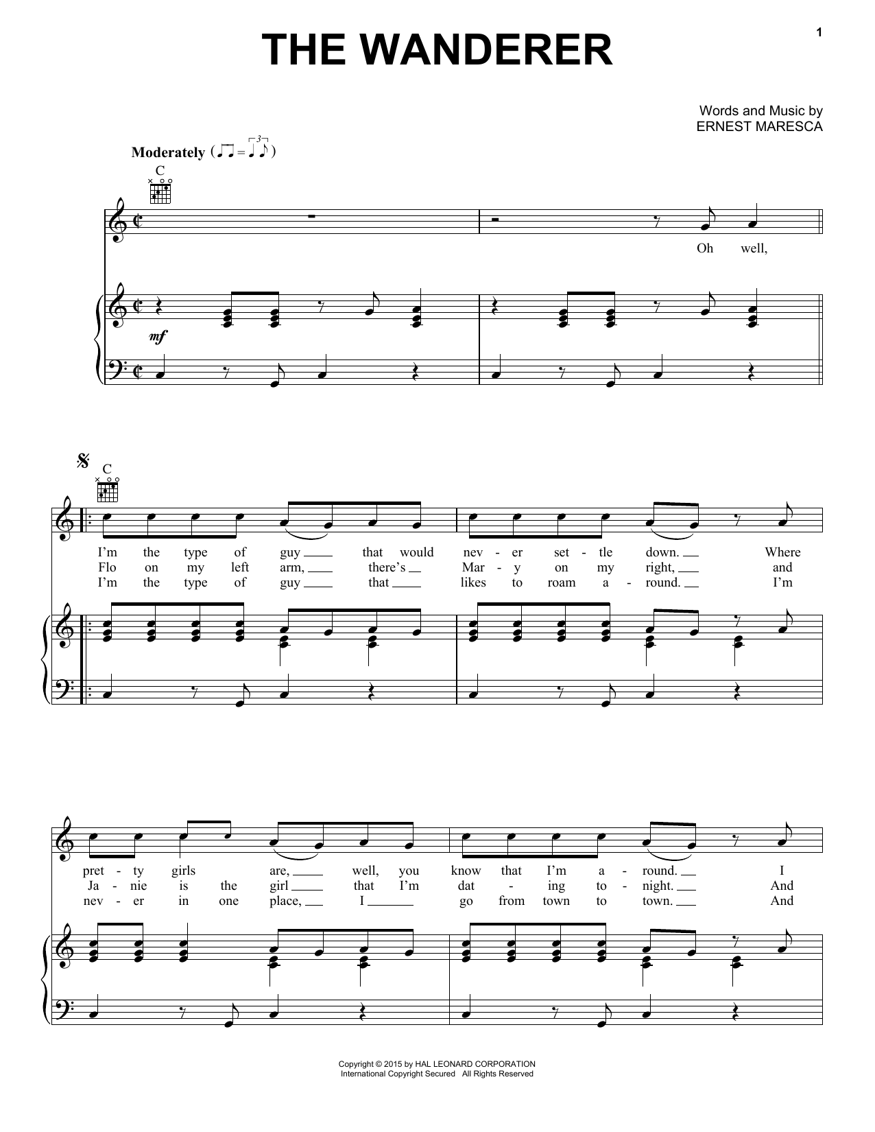 Dion The Wanderer Sheet Music Notes & Chords for Real Book – Melody, Lyrics & Chords - Download or Print PDF
