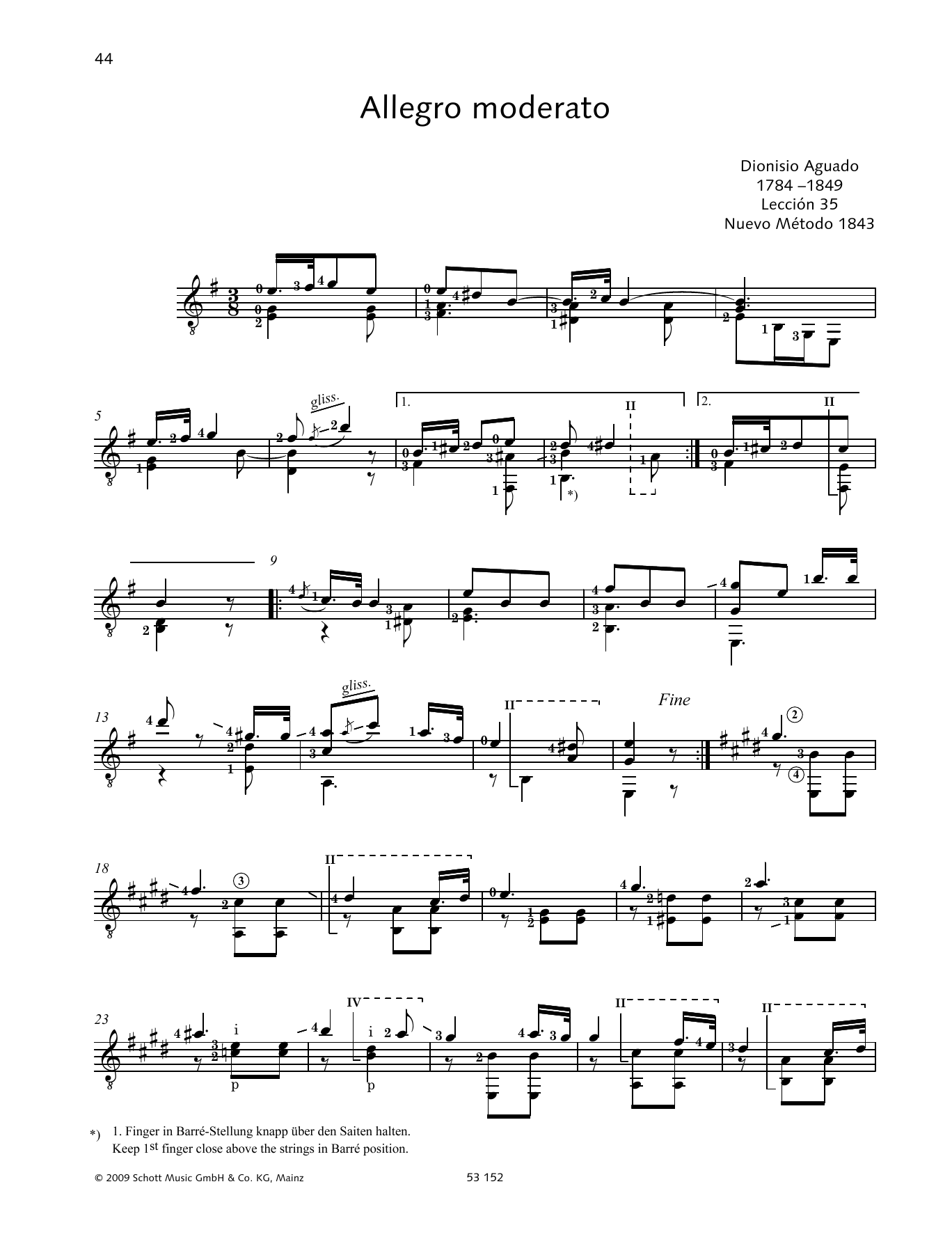 Dionisio Aguado Allegro Moderato Sheet Music Notes & Chords for Solo Guitar - Download or Print PDF