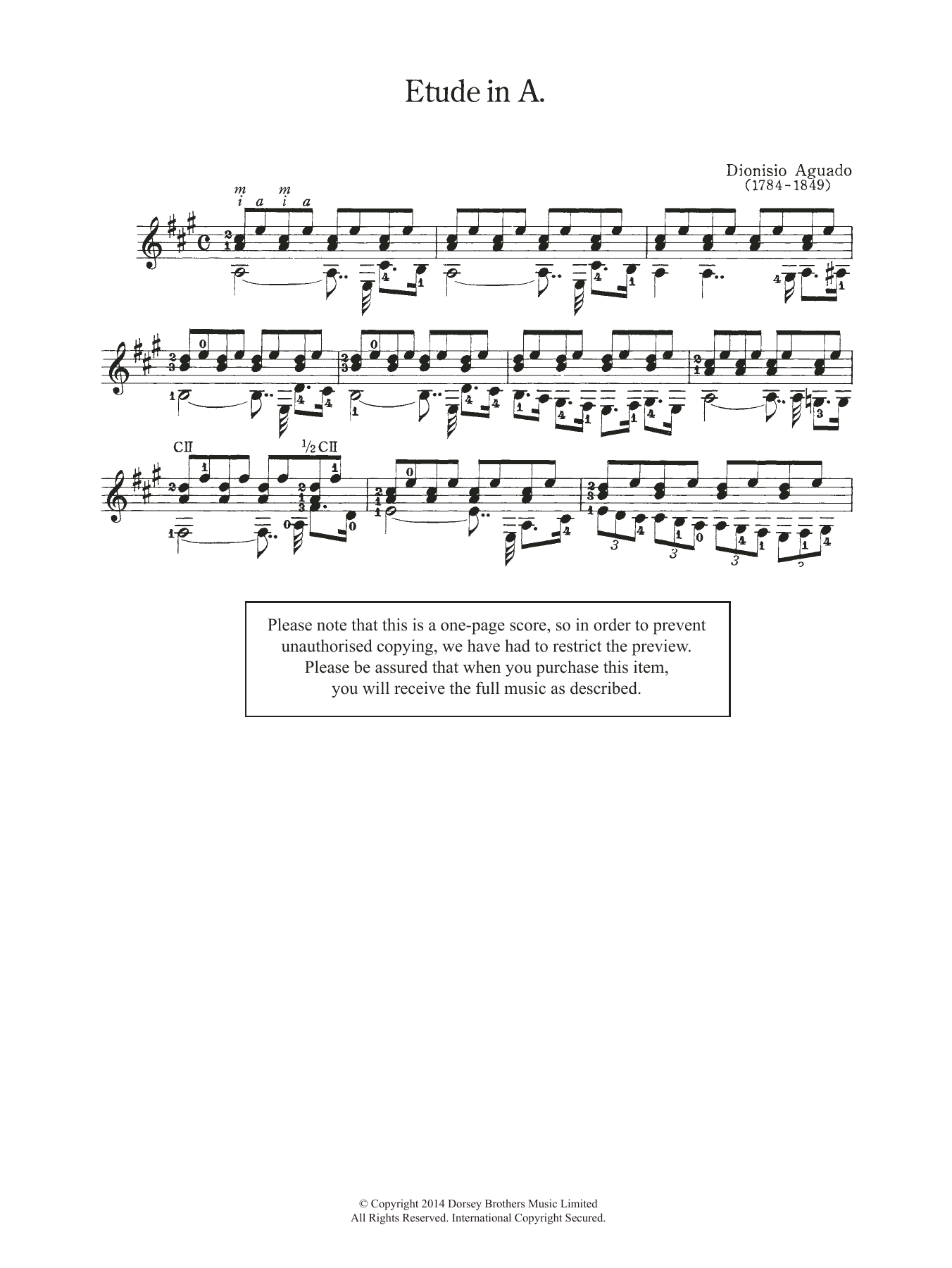 Dionisio Aguado Etude In A Sheet Music Notes & Chords for Guitar - Download or Print PDF