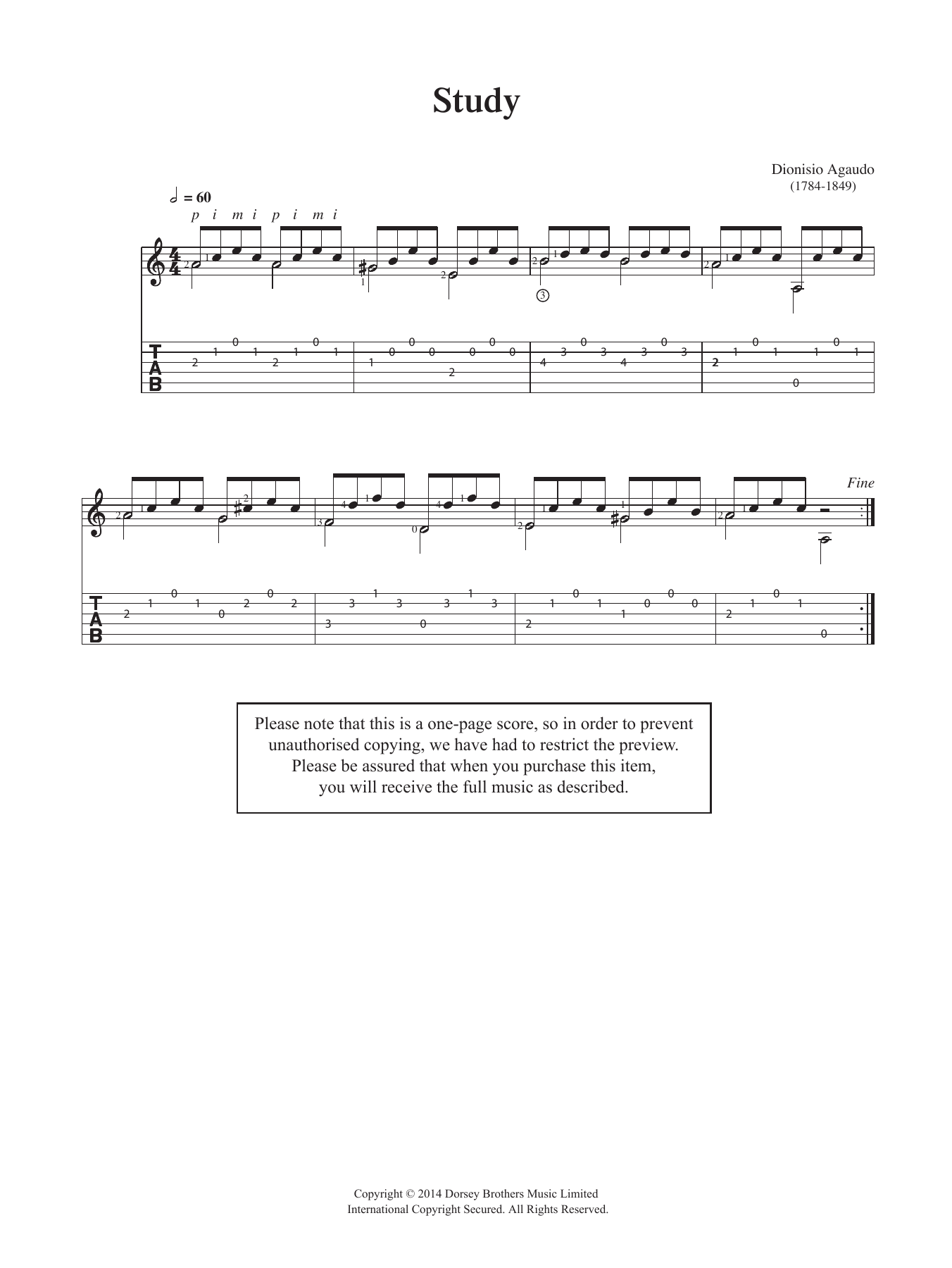 Dionisio Aguado Study Sheet Music Notes & Chords for Guitar - Download or Print PDF