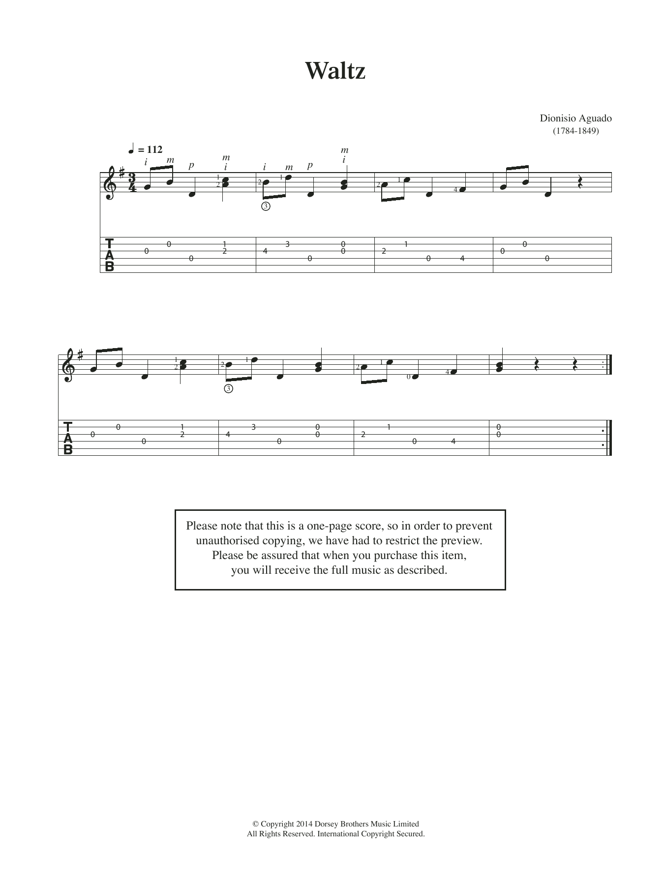 Dionisio Aguado Waltz Sheet Music Notes & Chords for Guitar - Download or Print PDF