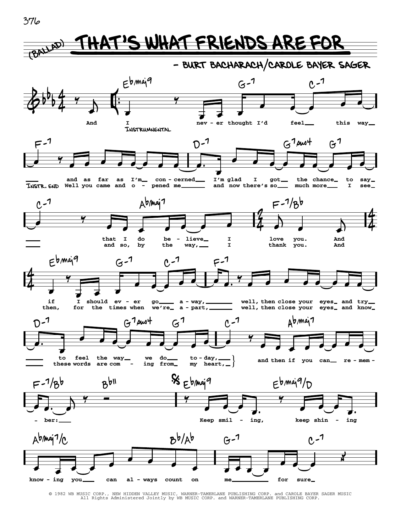 Dionne & Friends That's What Friends Are For (Low Voice) Sheet Music Notes & Chords for Real Book – Melody, Lyrics & Chords - Download or Print PDF
