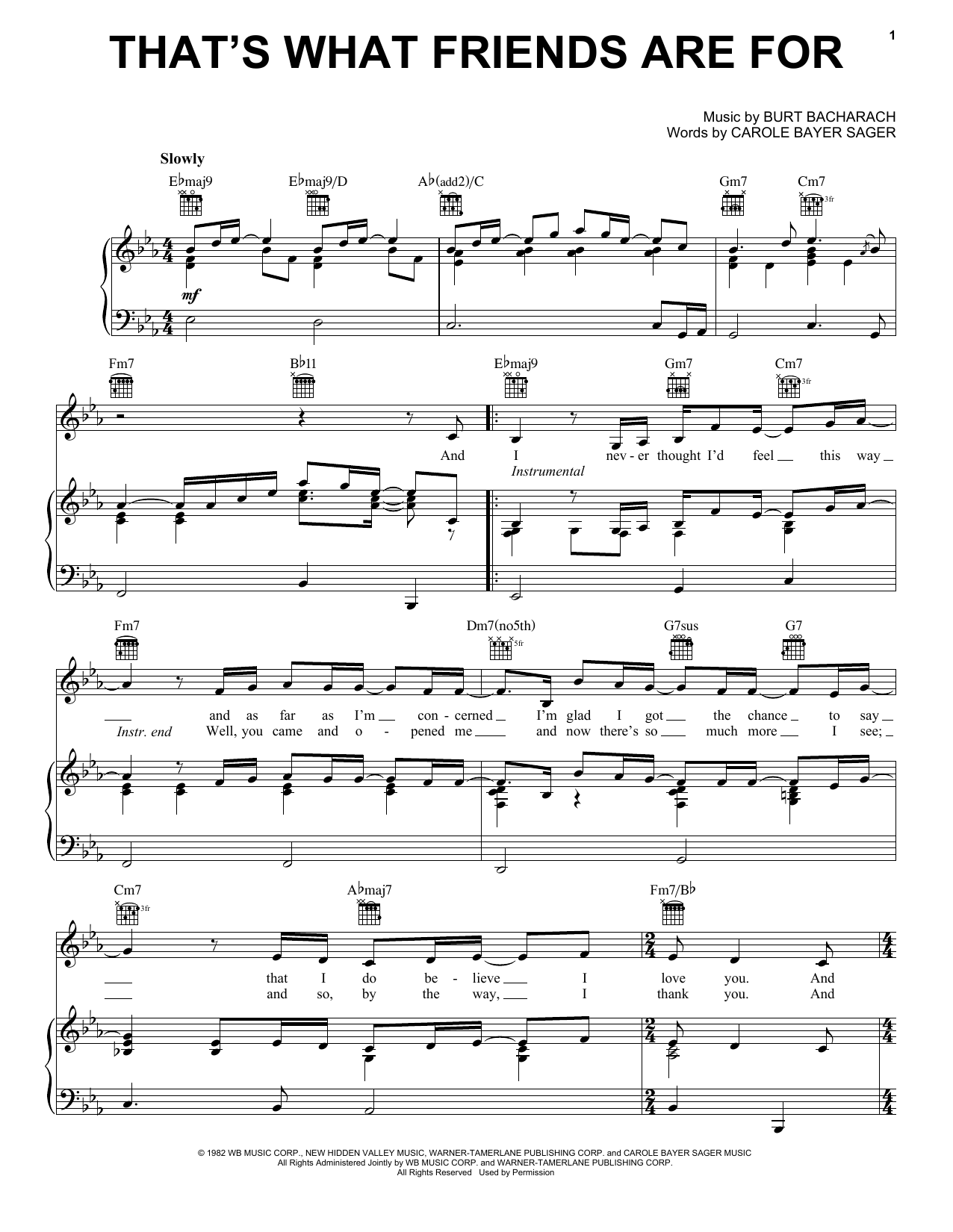 Dionne & Friends That's What Friends Are For Sheet Music Notes & Chords for Melody Line, Lyrics & Chords - Download or Print PDF