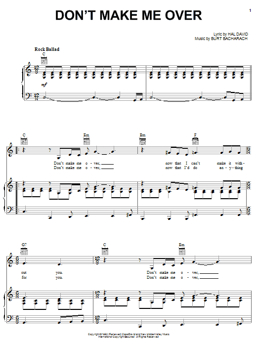 Dionne Warwick Don't Make Me Over Sheet Music Notes & Chords for Lyrics & Chords - Download or Print PDF