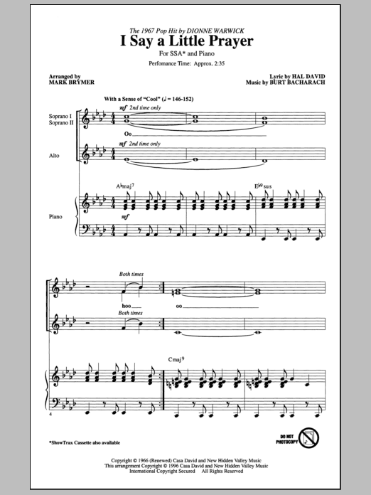 Dionne Warwick I Say A Little Prayer (arr. Mark Brymer) Sheet Music Notes & Chords for SSA - Download or Print PDF