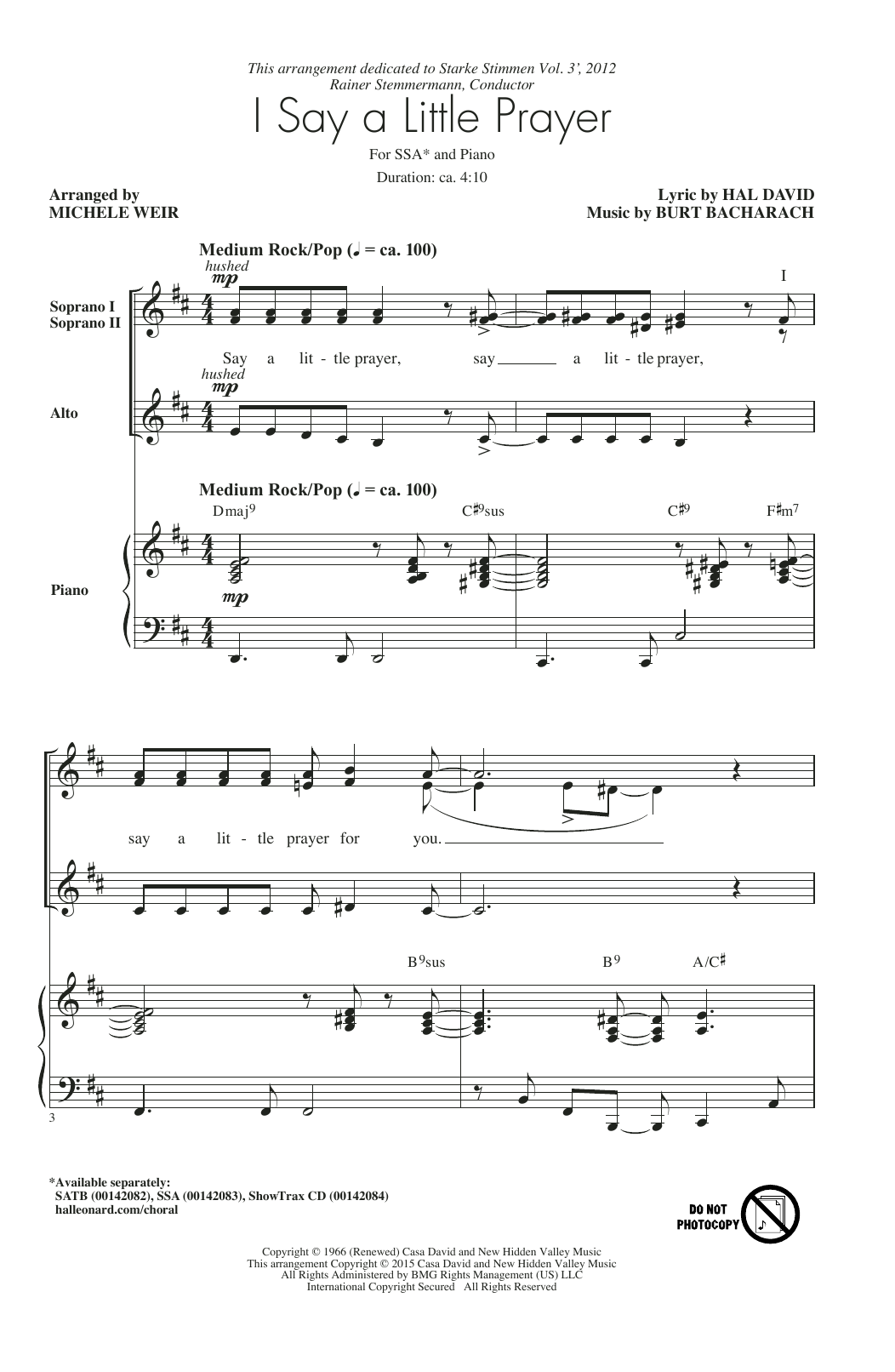 Dionne Warwick I Say A Little Prayer (arr. Michele Weir) Sheet Music Notes & Chords for SATB - Download or Print PDF