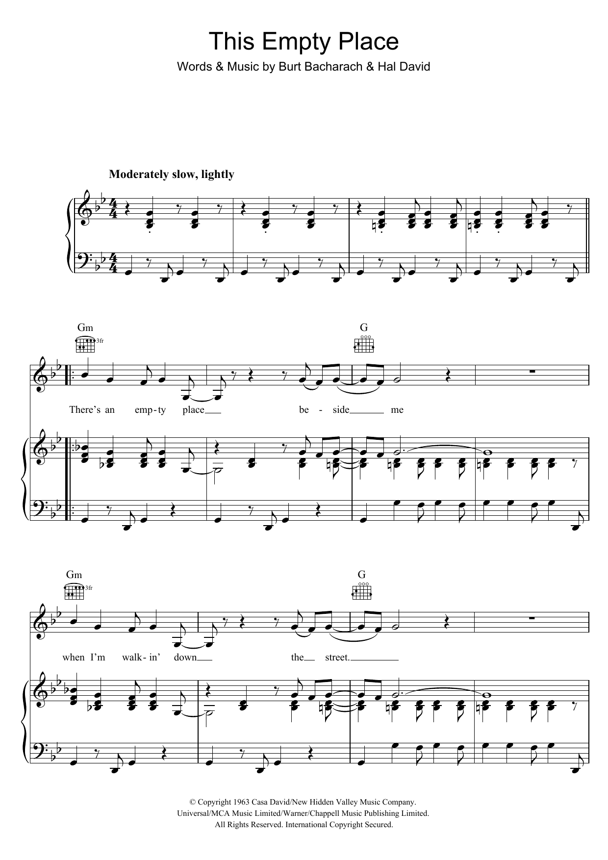 Dionne Warwick This Empty Place Sheet Music Notes & Chords for Piano, Vocal & Guitar (Right-Hand Melody) - Download or Print PDF