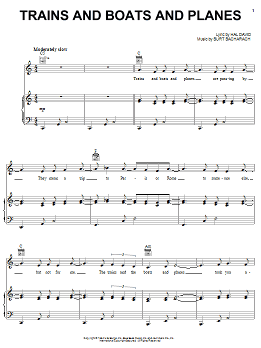 Dionne Warwick Trains And Boats And Planes Sheet Music Notes & Chords for Lead Sheet / Fake Book - Download or Print PDF