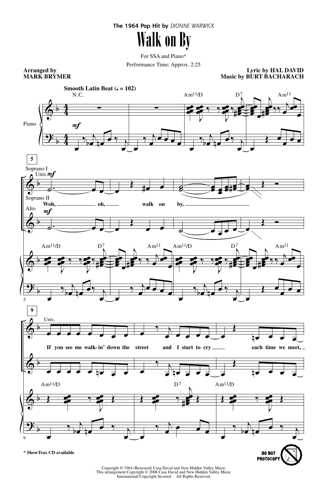 Dionne Warwick Walk On By (arr. Mark Brymer) Sheet Music Notes & Chords for SSA Choir - Download or Print PDF