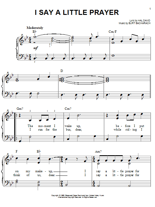 Dionne Warwick I Say A Little Prayer Sheet Music Download Pdf Score 152928