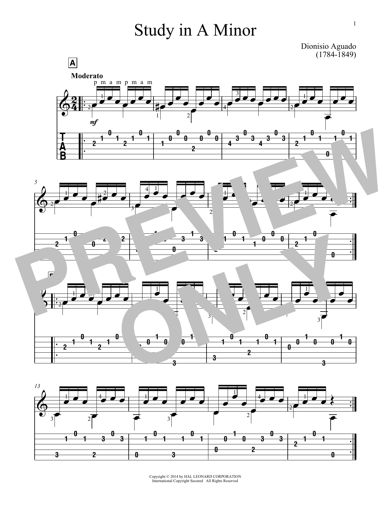 John Hill Study In A Minor Sheet Music Notes & Chords for Guitar Tab - Download or Print PDF