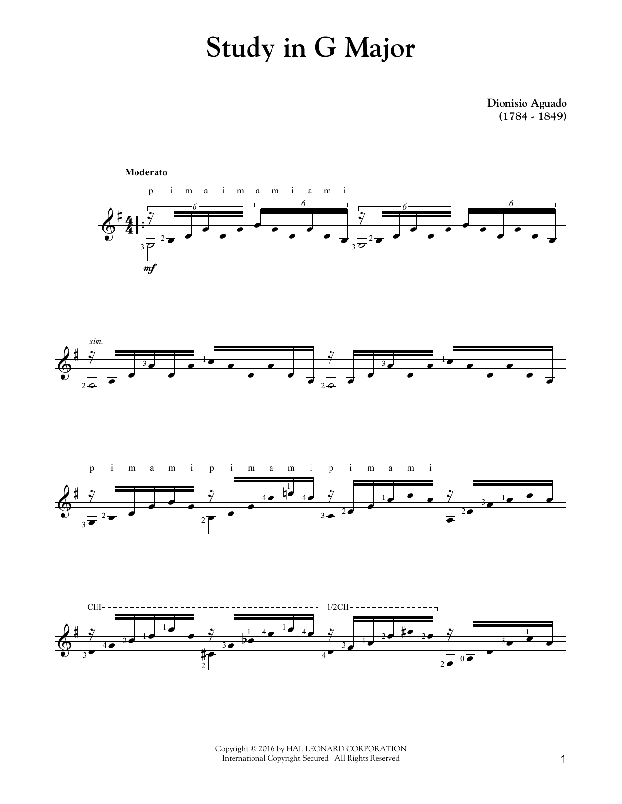 Dionysio Aguado Study In G Major Sheet Music Notes & Chords for Guitar Tab - Download or Print PDF