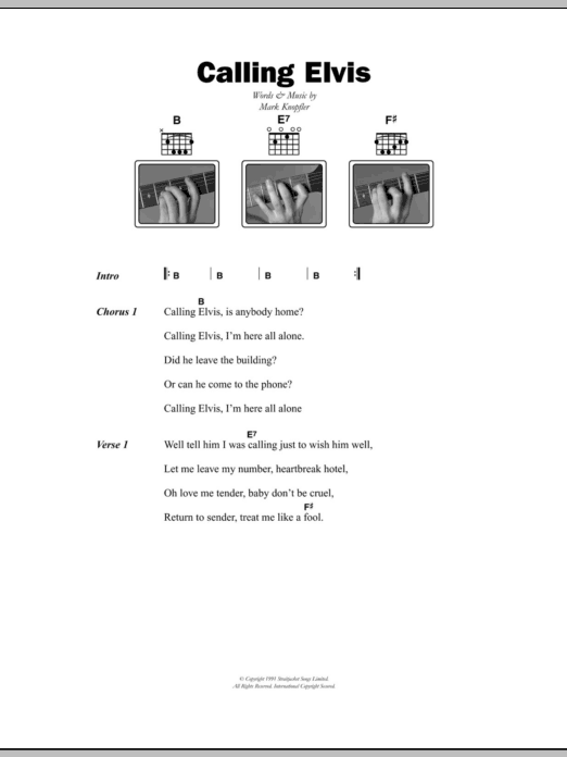 Dire Straits Calling Elvis Sheet Music Notes & Chords for Lyrics & Chords - Download or Print PDF