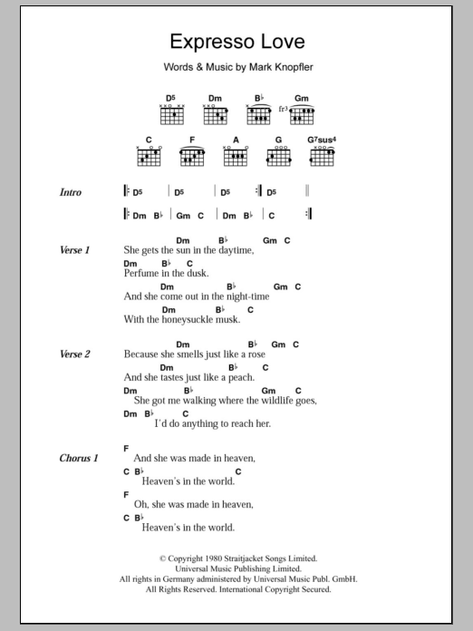 Dire Straits Expresso Love Sheet Music Notes & Chords for Lyrics & Chords - Download or Print PDF