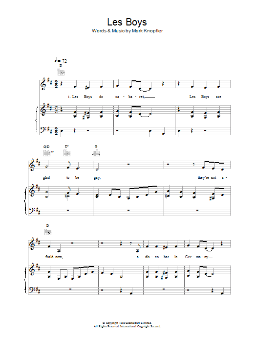 Dire Straits Les Boys Sheet Music Notes & Chords for Lyrics & Chords - Download or Print PDF
