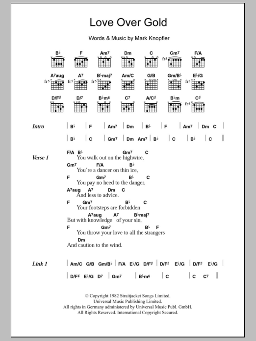 Dire Straits Love Over Gold Sheet Music Notes & Chords for Guitar Tab - Download or Print PDF