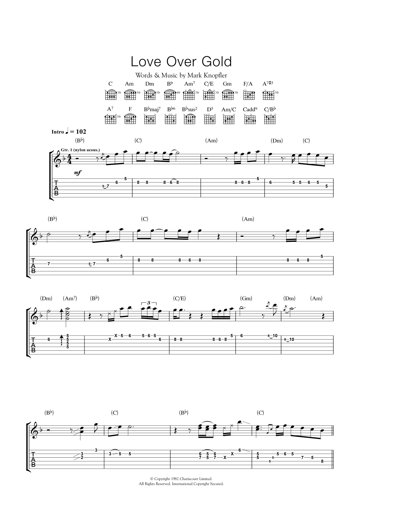 Dire Straits Love Over Gold Sheet Music Notes & Chords for Guitar Tab - Download or Print PDF