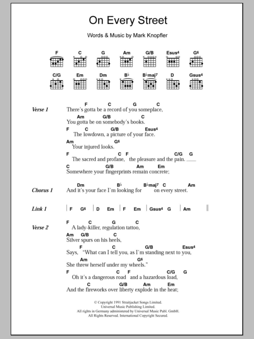 Dire Straits On Every Street Sheet Music Notes & Chords for Guitar Tab - Download or Print PDF