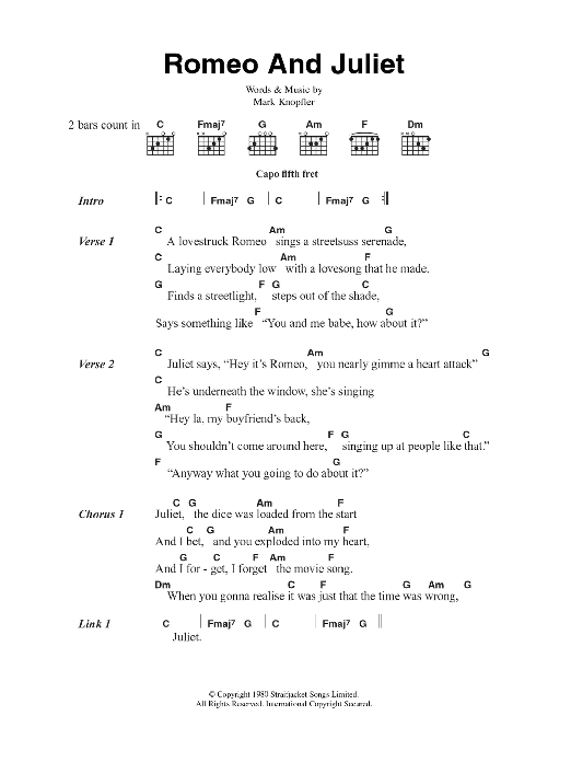 Dire Straits Romeo And Juliet Sheet Music Notes & Chords for Piano - Download or Print PDF