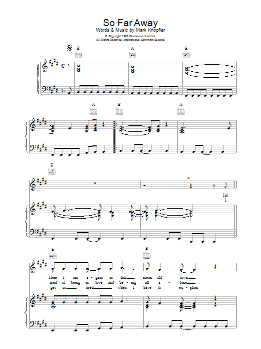 Dire Straits So Far Away Sheet Music Notes & Chords for Lyrics & Chords - Download or Print PDF