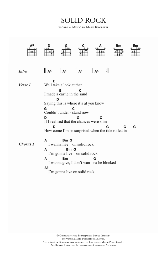 Dire Straits Solid Rock Sheet Music Notes & Chords for Lyrics & Chords - Download or Print PDF