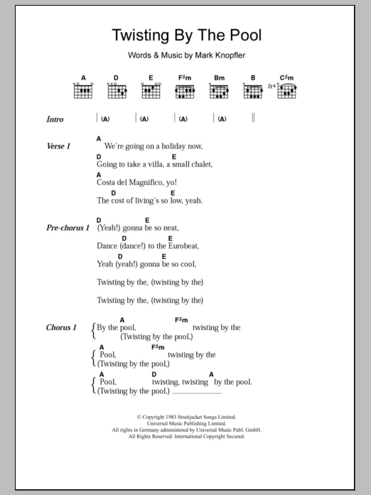 Dire Straits Twisting By The Pool Sheet Music Notes & Chords for Guitar Tab - Download or Print PDF