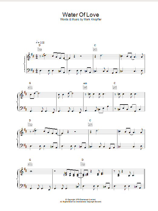 Dire Straits Water of Love Sheet Music Notes & Chords for Piano, Vocal & Guitar (Right-Hand Melody) - Download or Print PDF