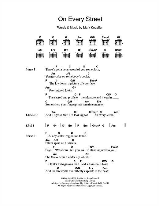 Dire Straits On Every Street Sheet Music Notes & Chords for Guitar Tab - Download or Print PDF