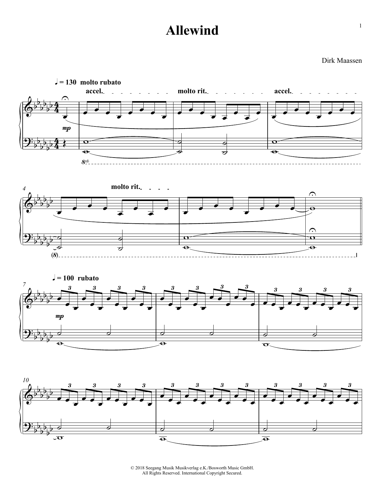 Dirk Maassen Allewind Sheet Music Notes & Chords for Piano Solo - Download or Print PDF