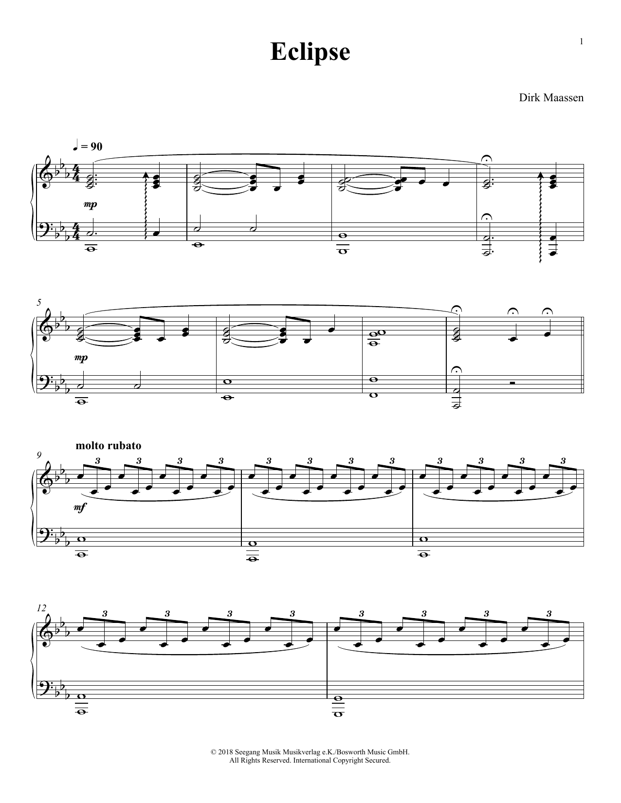 Dirk Maassen Eclipse Sheet Music Notes & Chords for Piano Solo - Download or Print PDF