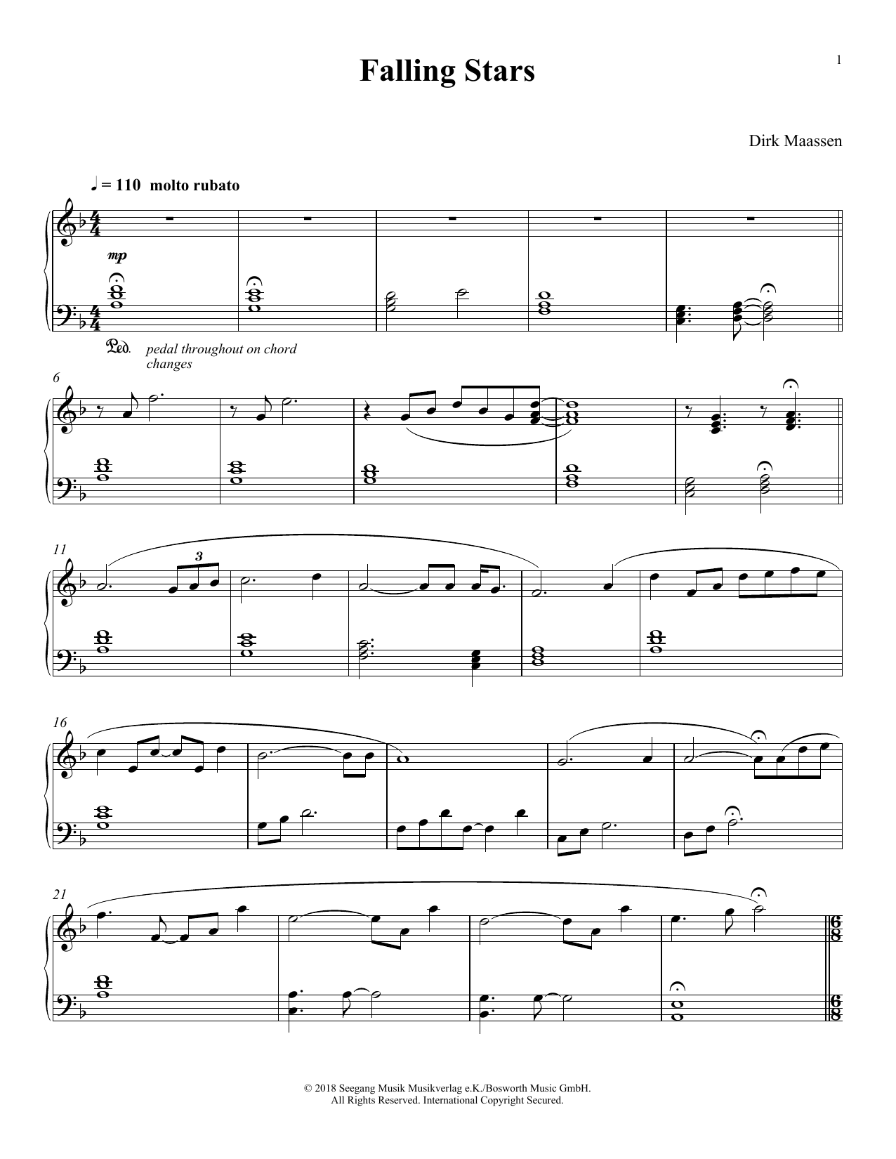 Dirk Maassen Falling Stars Sheet Music Notes & Chords for Piano Solo - Download or Print PDF