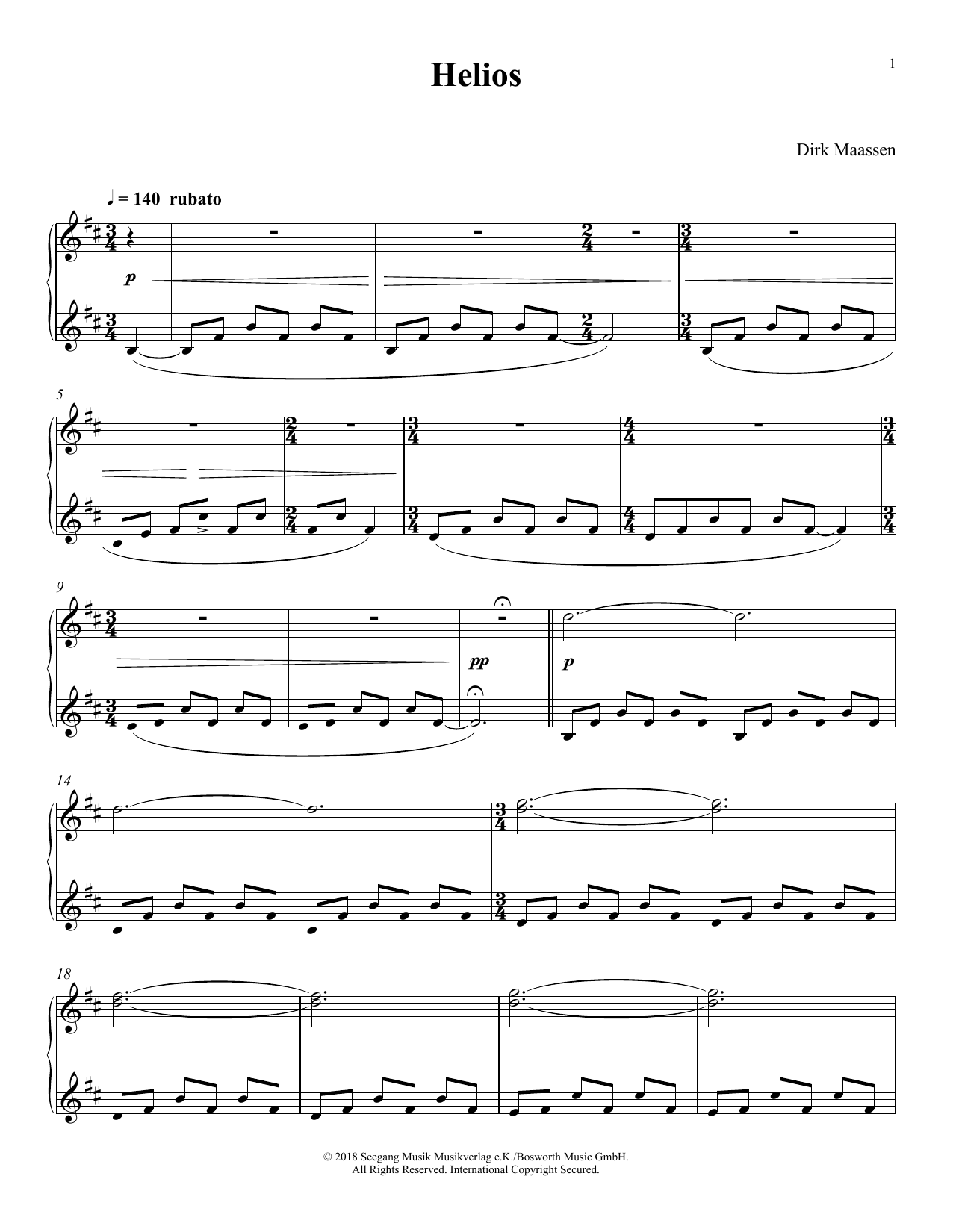 Dirk Maassen Helios Sheet Music Notes & Chords for Piano Solo - Download or Print PDF