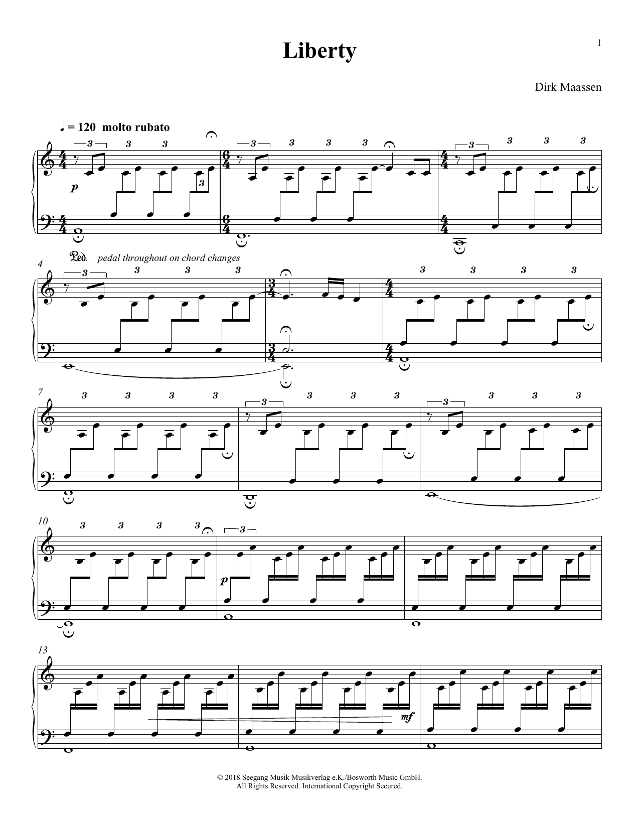 Dirk Maassen Liberty Sheet Music Notes & Chords for Piano Solo - Download or Print PDF