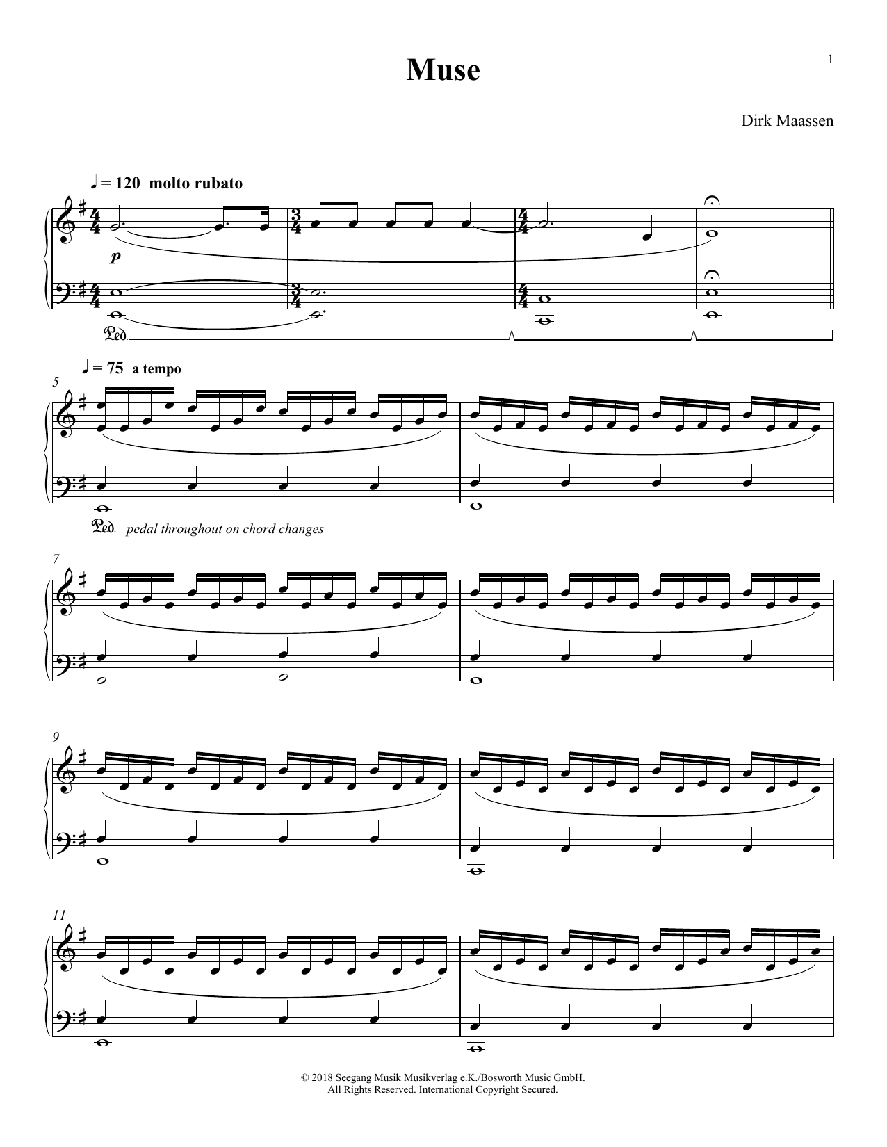 Dirk Maassen Muse Sheet Music Notes & Chords for Piano Solo - Download or Print PDF