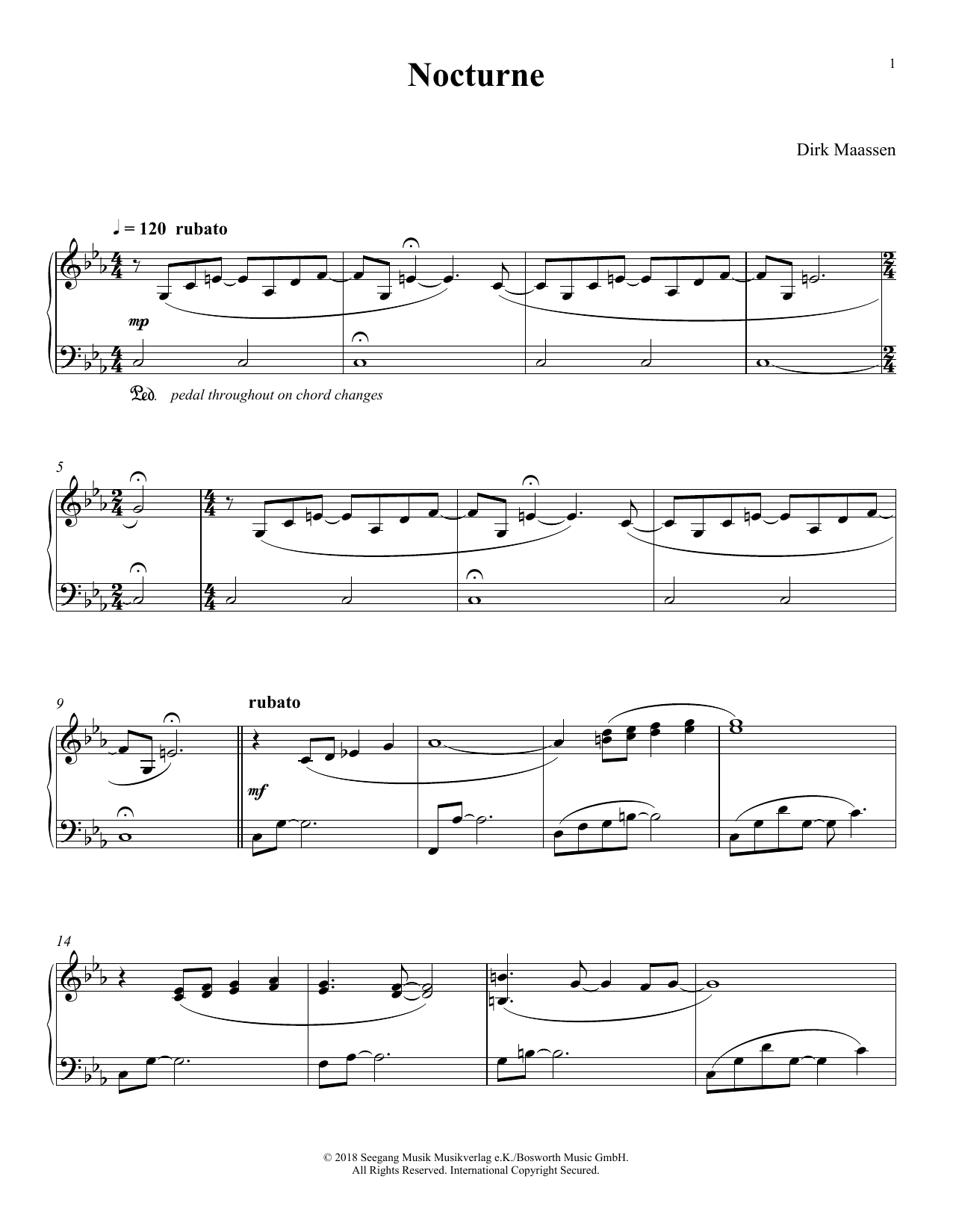 Dirk Maassen Nocturne Sheet Music Notes & Chords for Piano Solo - Download or Print PDF