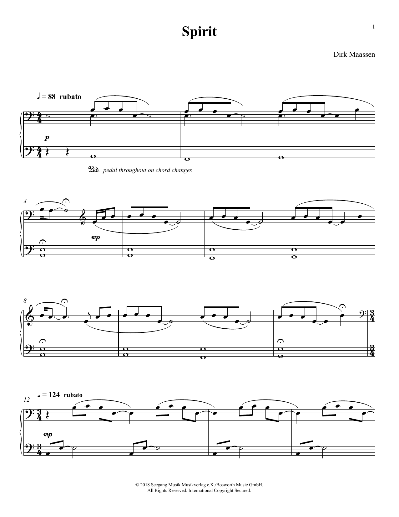 Dirk Maassen Spirit Sheet Music Notes & Chords for Piano Solo - Download or Print PDF