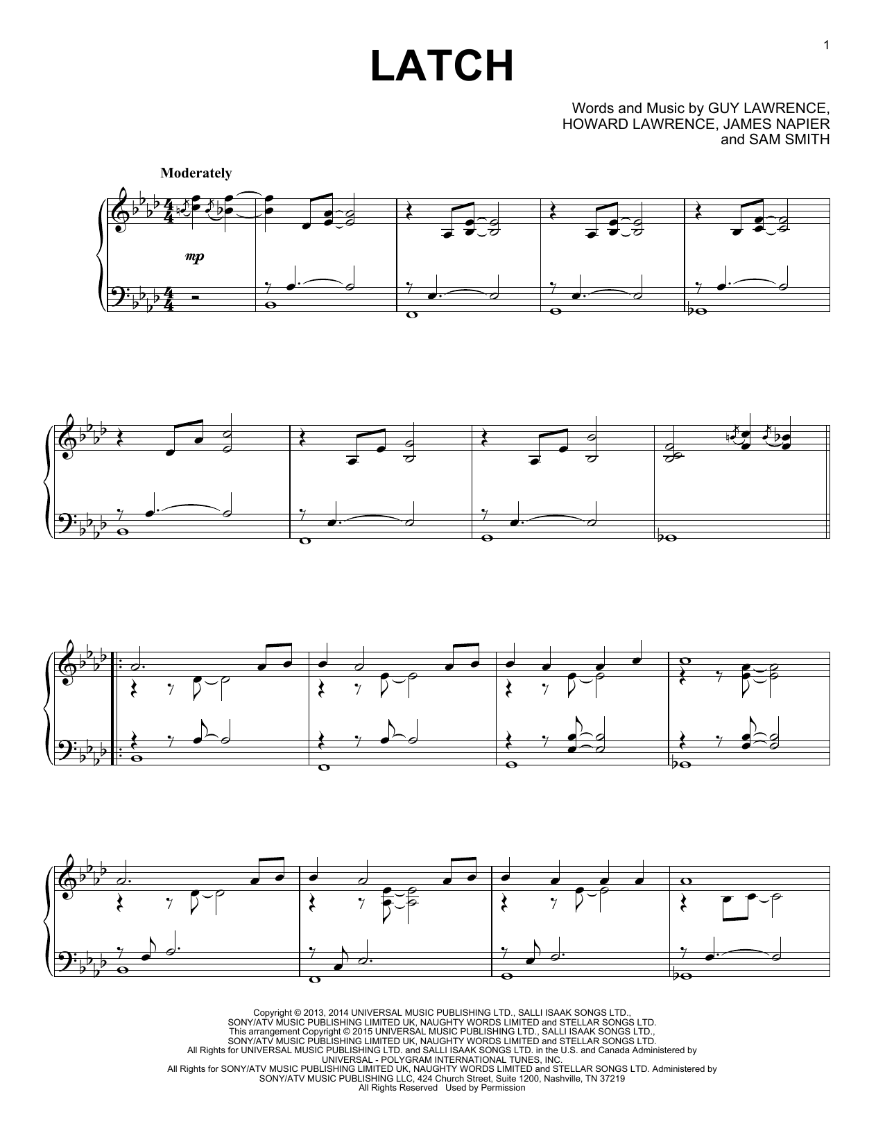 Disclosure feat. Sam Smith Latch Sheet Music Notes & Chords for Piano - Download or Print PDF