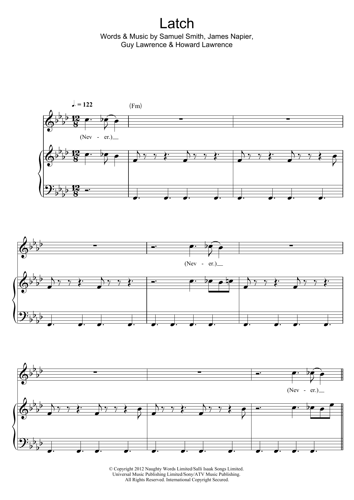 Disclosure ft. Sam Smith Latch Sheet Music Notes & Chords for Piano, Vocal & Guitar (Right-Hand Melody) - Download or Print PDF