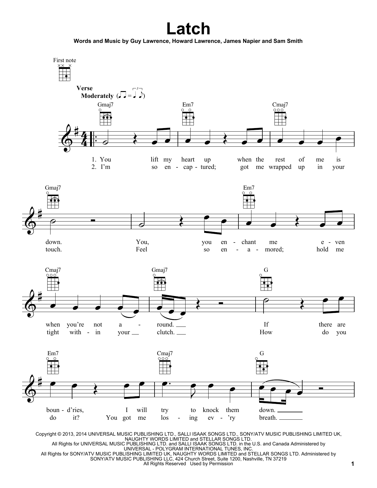 Disclosure Latch (feat. Sam Smith) Sheet Music Notes & Chords for Ukulele - Download or Print PDF
