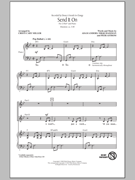 Cristi Cary Miller Send It On Sheet Music Notes & Chords for 2-Part Choir - Download or Print PDF