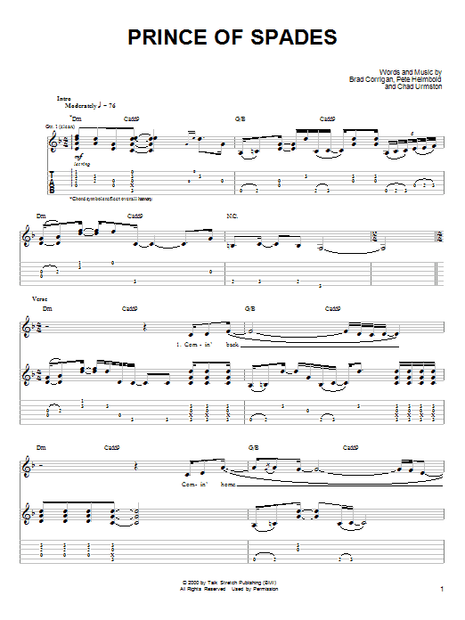 Preview Dispatch Prince Of Spades Rock sheet music, notes and chords for Guitar Tab, SKU: 25736 Prince Of Spades sheet music