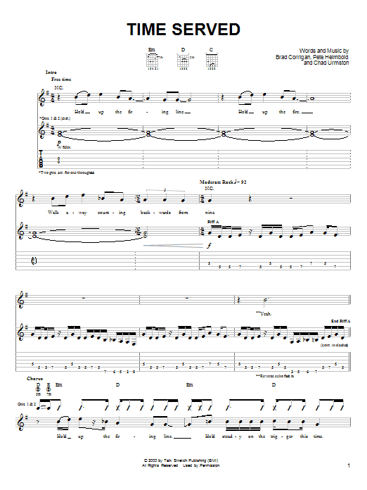 Preview Dispatch Time Served Rock sheet music, notes and chords for Guitar Tab, SKU: 25737 Time Served sheet music
