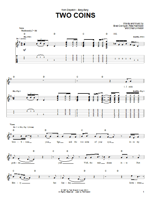 Dispatch Two Coins Sheet Music Notes & Chords for Guitar Tab - Download or Print PDF